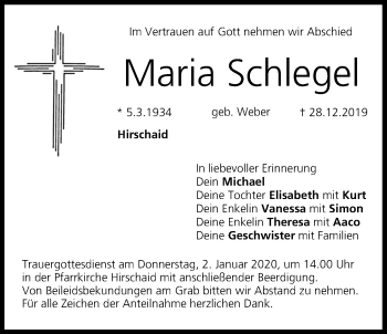 Anzeige von Maria Schlegel von MGO