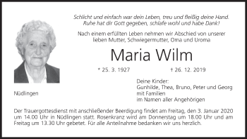 Anzeige von Maria Wilm von MGO