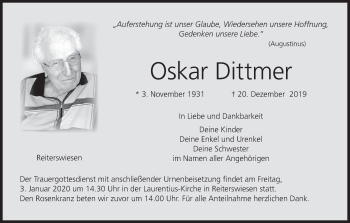 Anzeige von Oskar Dittmer von MGO