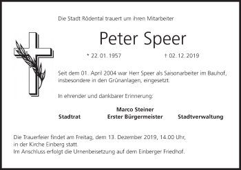 Anzeige von Peter Speer von MGO