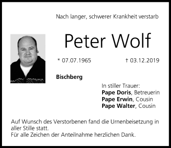 Anzeige von Peter Wolf von MGO
