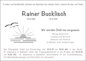 Anzeige von Rainer Bucklisch von MGO