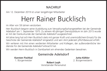 Anzeige von Rainer Bucklisch von MGO