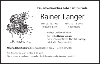 Anzeige von Rainer Langer von MGO