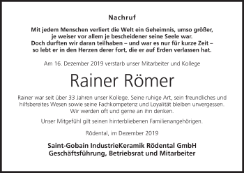 Anzeige von Rainer Römer von MGO