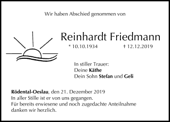 Anzeige von Reinhardt Friedmann von MGO