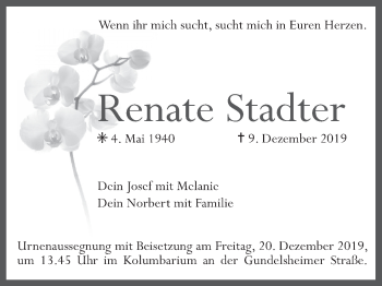 Anzeige von Renate Stadter von MGO