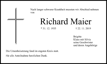 Anzeige von Richard Maier von MGO
