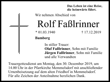 Anzeige von Rolf Faßlrinner von MGO