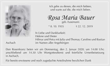 Anzeige von Rosa Maria Bauer von MGO