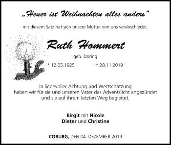 Anzeige von Ruth Hommert von MGO