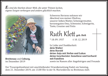 Anzeige von Ruth Klett von MGO