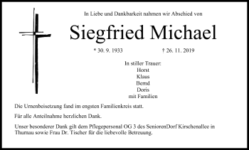Anzeige von Siegfried Michael von MGO