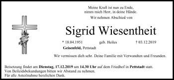 Anzeige von Sigrid Wiesentheit von MGO