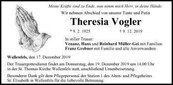 Anzeige von Theresia Vogler von MGO