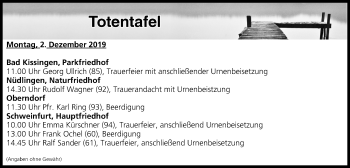Anzeige von Totentafel vom 02.12.2019 von MGO
