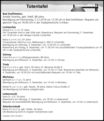 Anzeige von Totentafel vom 03.12.2019 von MGO