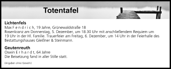 Anzeige von Totentafel vom 05.12.2019 von MGO
