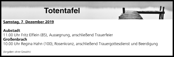 Anzeige von Totentafel vom 07.12.2019 von MGO