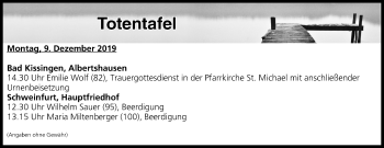 Anzeige von Totentafel vom 09.12.2019 von MGO