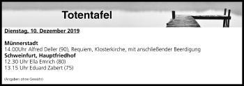 Anzeige von Totentafel vom 10.12.2019 von MGO