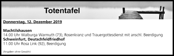 Anzeige von Totentafel vom 12.12.2019 von MGO