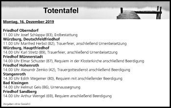 Anzeige von Totentafel vom 16.12.2019 von MGO