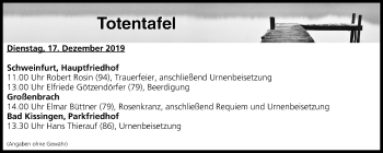 Anzeige von Totentafel vom 17.12.2019 von MGO