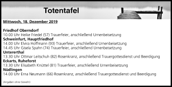 Anzeige von Totentafel vom 18.12.2019 von MGO