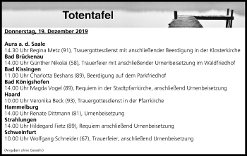 Anzeige von Totentafel vom 19.12.2019 von MGO