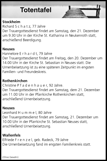 Anzeige von Totentafel vom 20.12.2019 von MGO