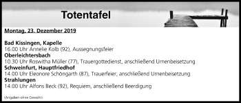 Anzeige von Totentafel vom 23.12.2019 von MGO