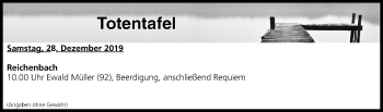 Anzeige von Totentafel vom 28.12.2019 von MGO