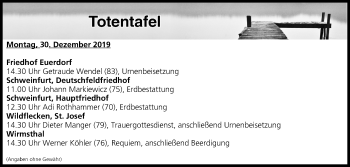 Anzeige von Totentafel vom 30.12.2019 von MGO
