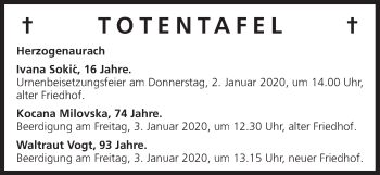 Anzeige von Totentafel vom 30.12.2019 von MGO
