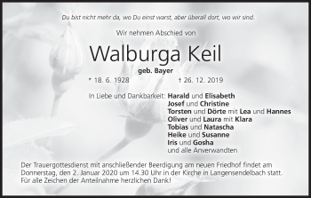 Anzeige von Walburga Keil von MGO