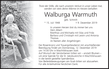 Anzeige von Walburga Warmuth von MGO
