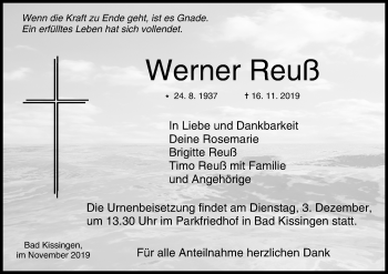 Anzeige von Werner Reuß von MGO