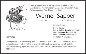 Anzeige von Werner Sapper von MGO