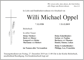 Anzeige von Willi Michael Oppel von MGO