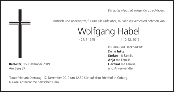 Anzeige von Wolfgang Habel von MGO