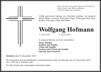 Anzeige von Wolfgang Hofmann von MGO