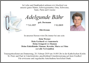 Anzeige von Adelgunde Bähr von MGO