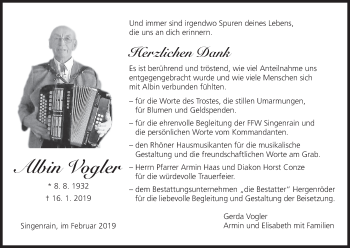 Anzeige von Albin Vogler von MGO