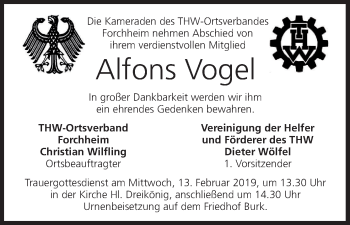 Anzeige von Alfons Vogel von MGO
