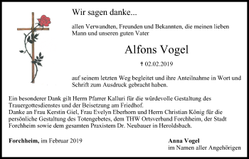 Anzeige von Alfons Vogel von MGO