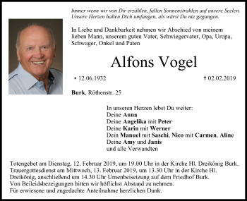 Anzeige von Alfons Vogel von MGO