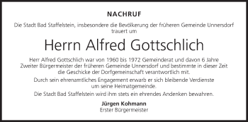Anzeige von Alfred Gottschlich von MGO
