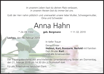 Anzeige von Anna Hahn von MGO