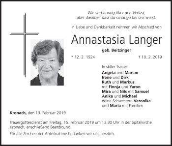 Anzeige von Annastasia Langer von MGO